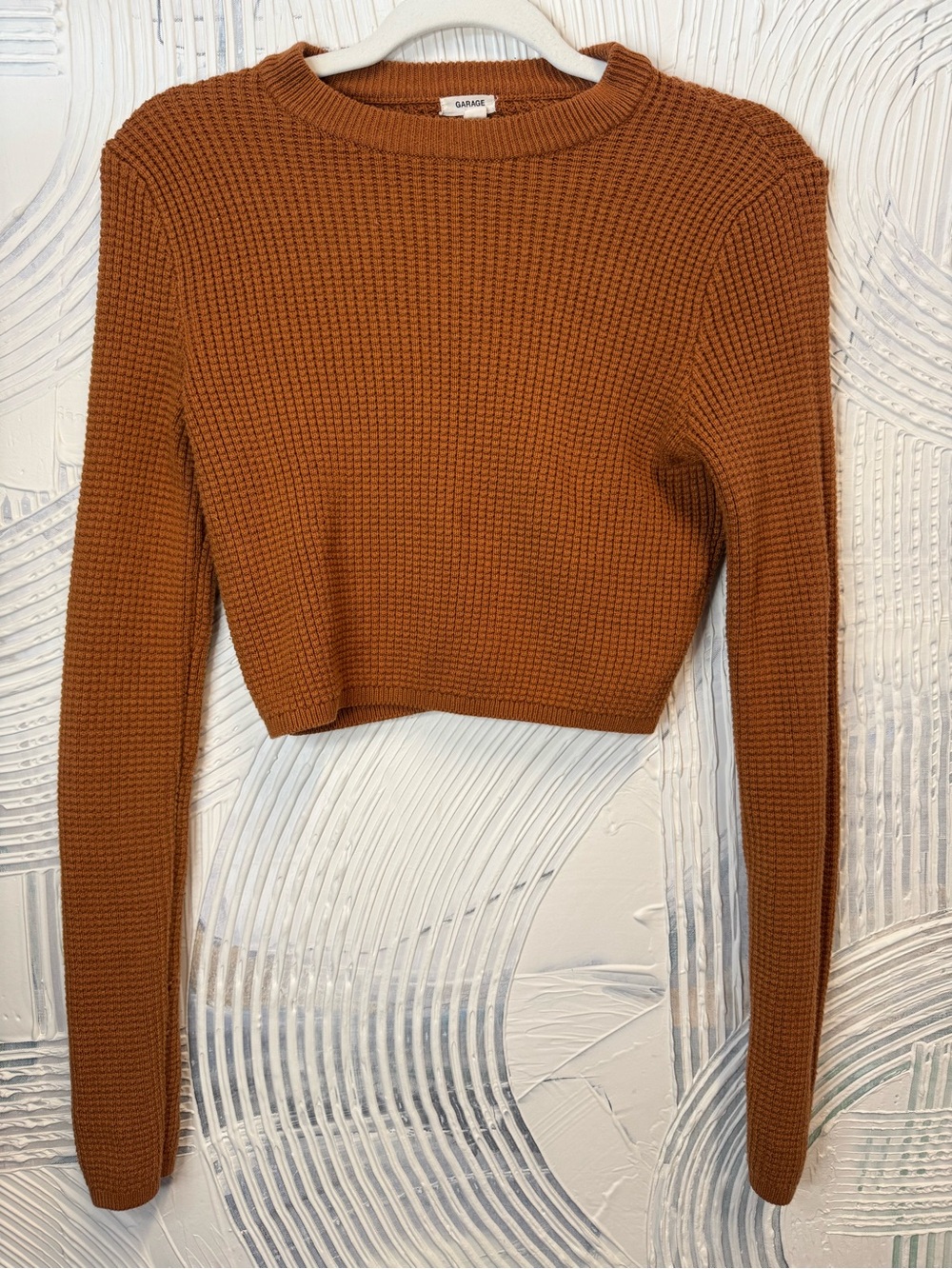 Garage Cropped Waffle Knit Sweater - Rust Brown